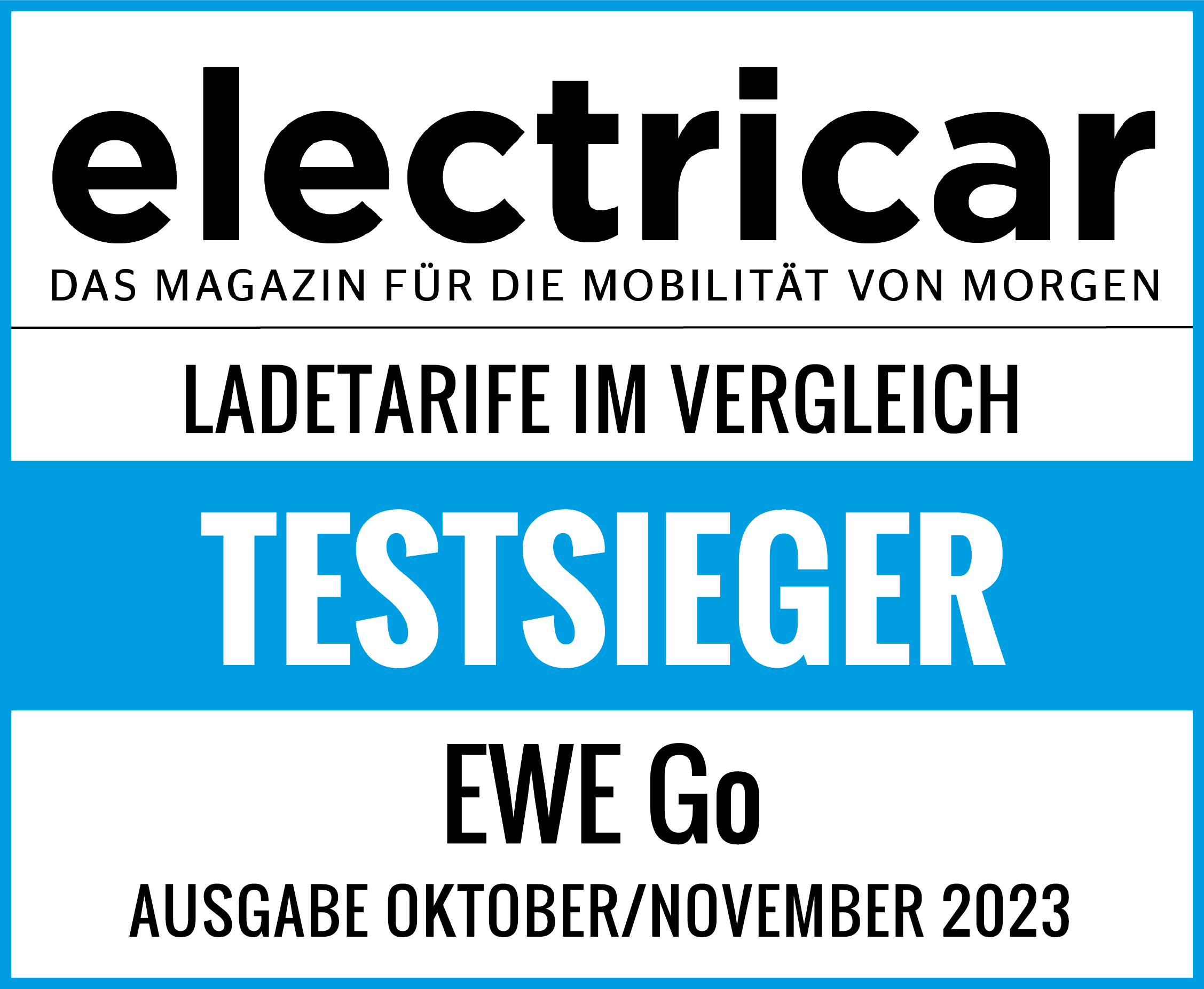 "EWE Go ist Testsieger 2023 in Sachen bester Ladetarif getestet  von Electricar 