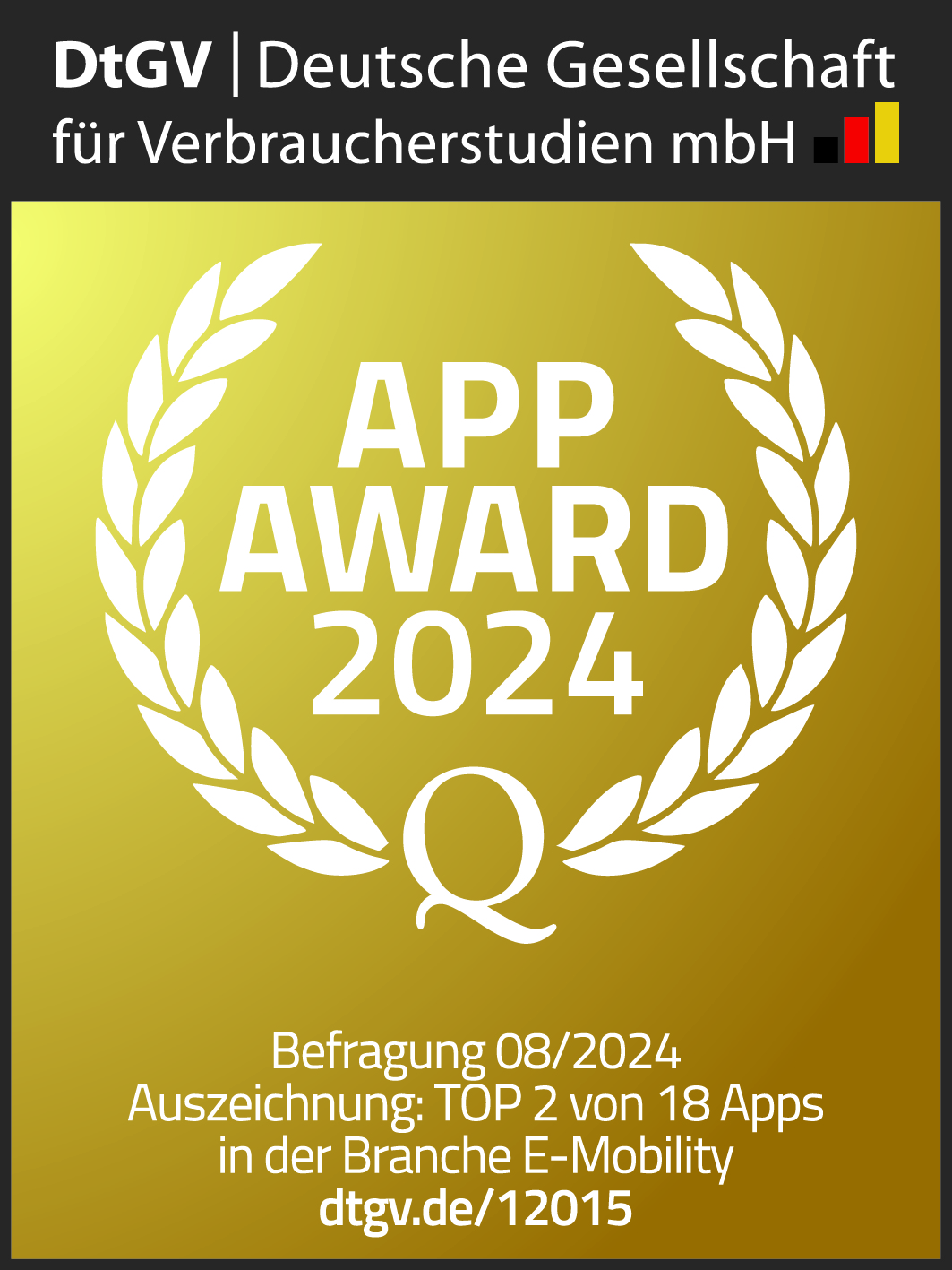 App Award 2024 Top 2 für EWE Go in der Branche E-Mobility von der DtGV