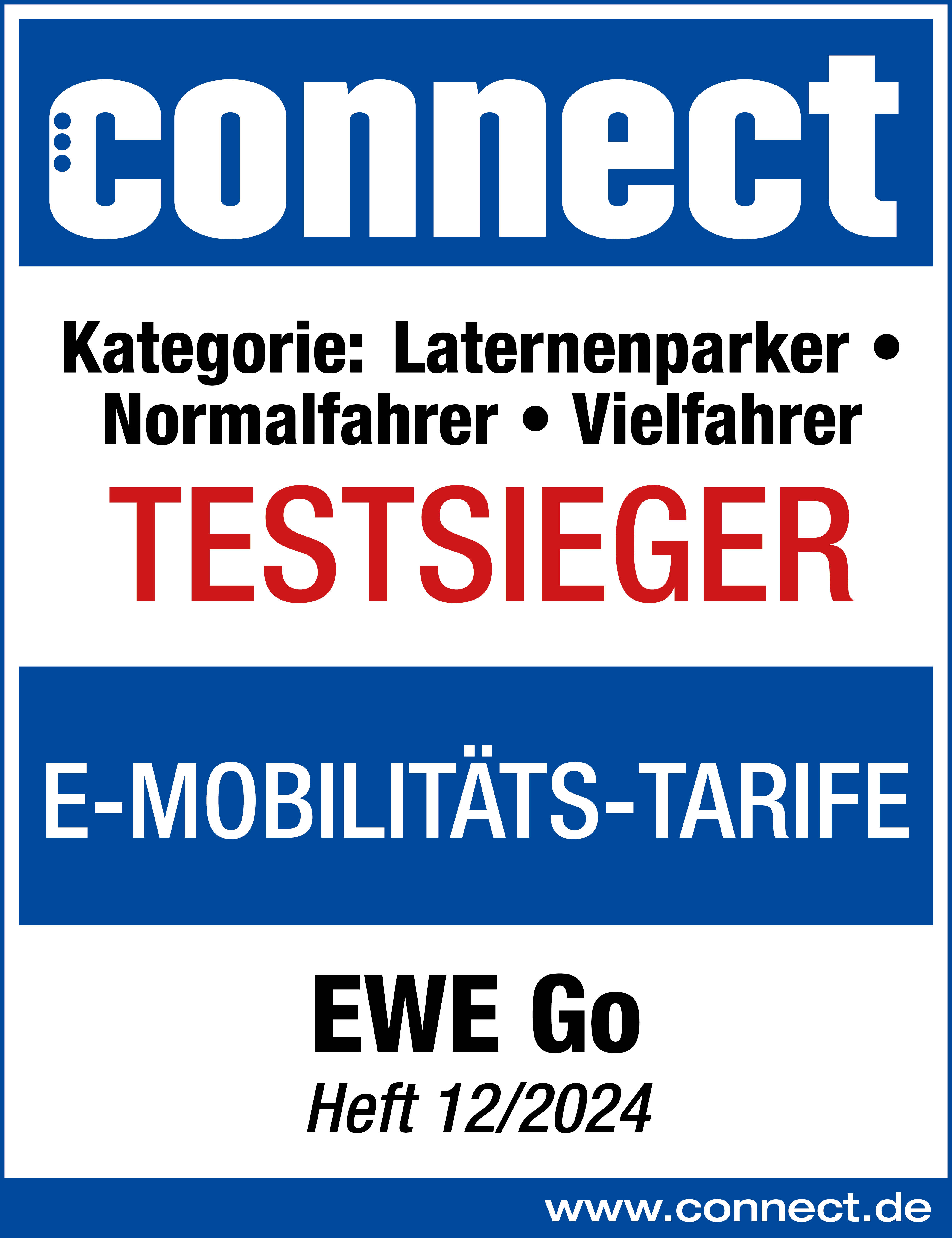 Testsieger EWE Go E-Mobilitäts-Tarife von connect